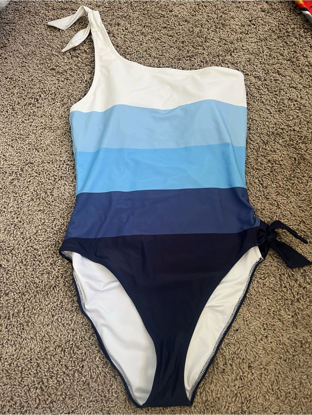 Southern Tide  One-Shoulder Ombre Blue Stripe Swimsuit